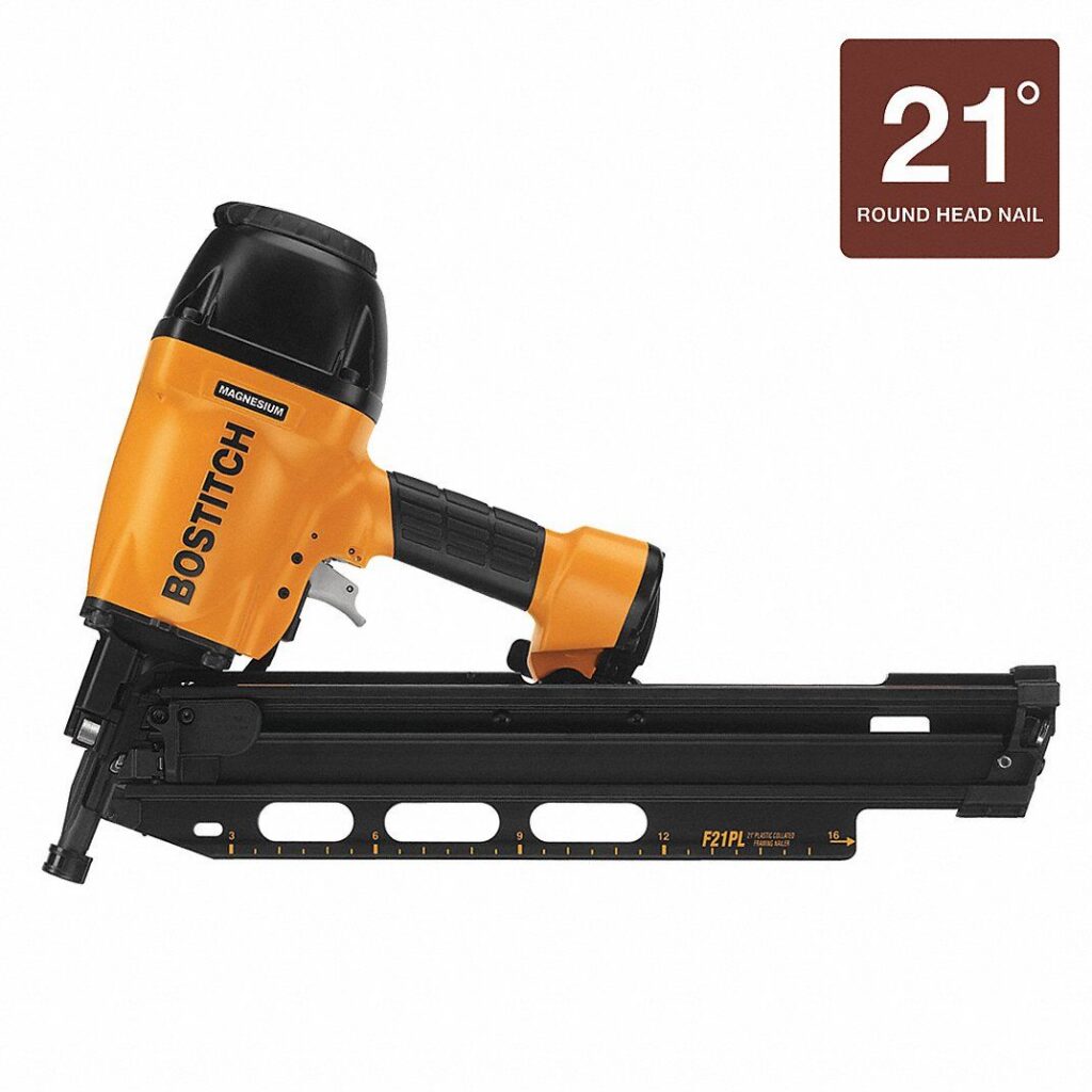 BOSTITCH NAIL GUN: FRAMING, 21°, PLASTIC, SEQUENTIAL, FOR 2 IN TO 3 1/2 IN NAIL LG RANGE, 1/4 IN NPT